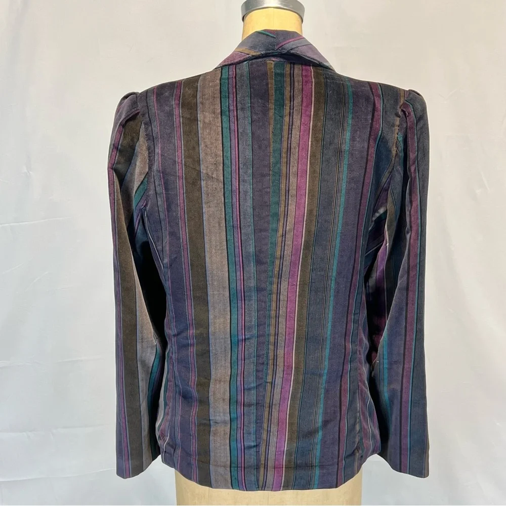 VINTAGE velvet moody jewel tone stripe blazer suit coat womens tailored 80s - Picture 7 of 12